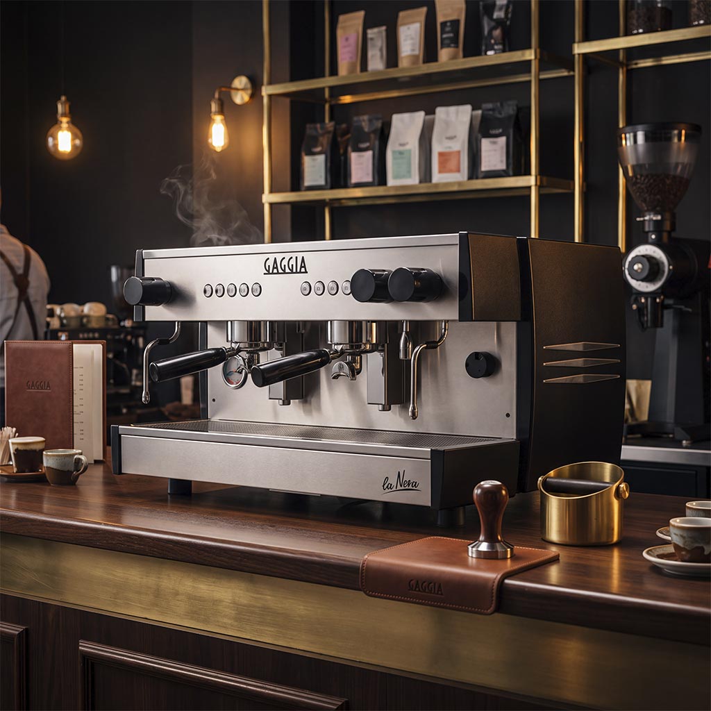 Máquina de espresso profesional en la barra de una cafetería