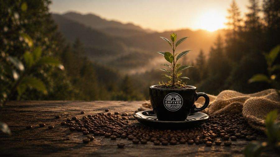 Taza CAFIVER con planta de café, símbolo de reforestación y sustentabilidad
